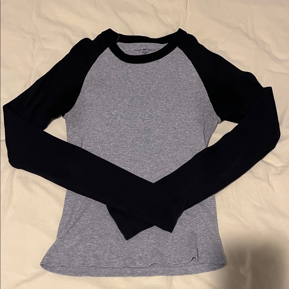 Brandy Melville Grey + Black Long Sleeve Top
